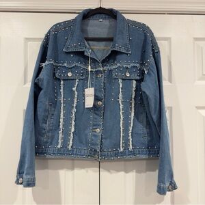 Omoone Blue Jean Jacket Studded Distressed Detail Women Size 2X Country Western